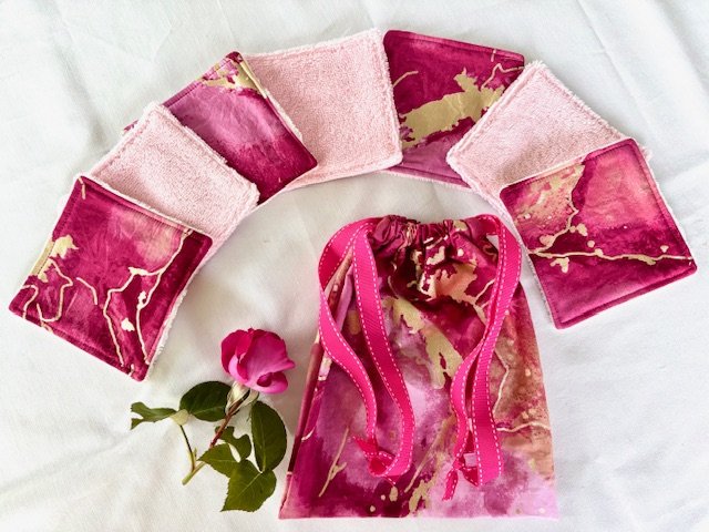 Ensemble lingettes wax rose fuchsia doré - Eponge bambou rose