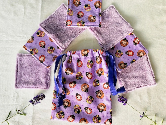 Ensemble lingettes Harry Potter girl's gang coton mauve - Eponge bambou mauve