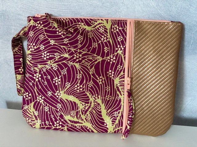 Pochette Woodlet Simili doré et Wax bordeaux