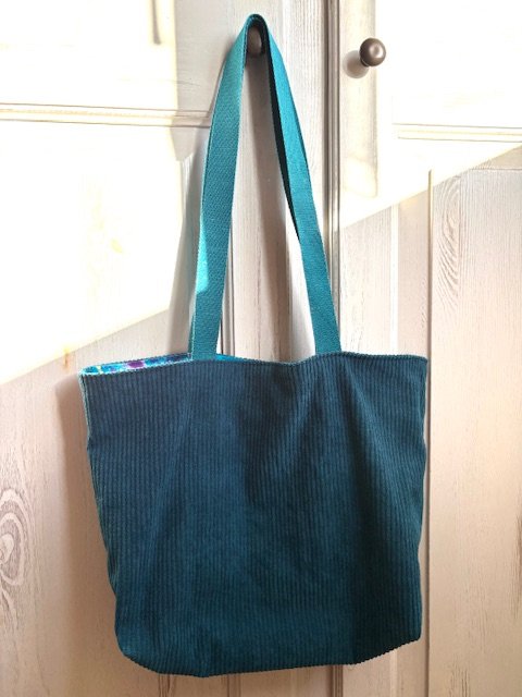 Sac Cabas Velours Côtelé bleu canard et Wax