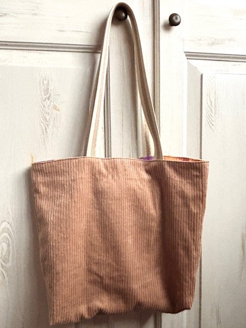 Sac Cabas Velours Côtelé marron clair et Wax