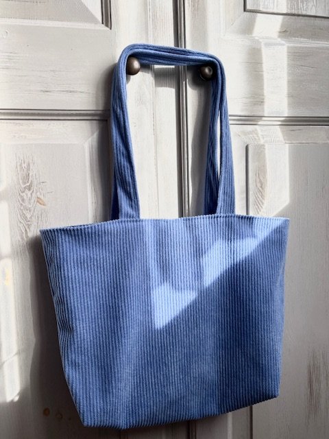 Sac Cabas Velours Côtelé Bleu azur et Wax