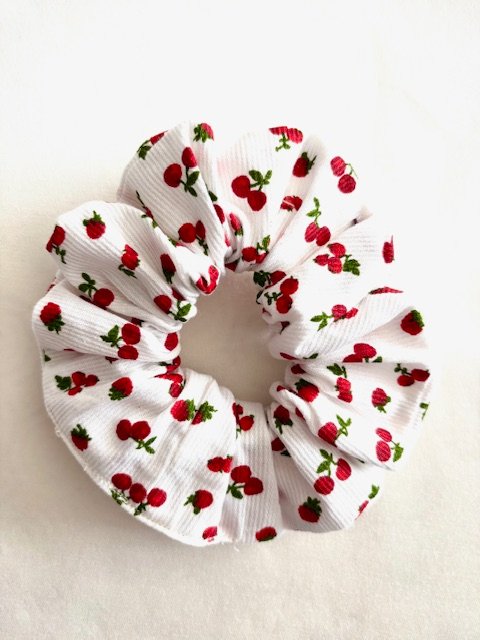 Chouchou coton milleraies cerise fait main