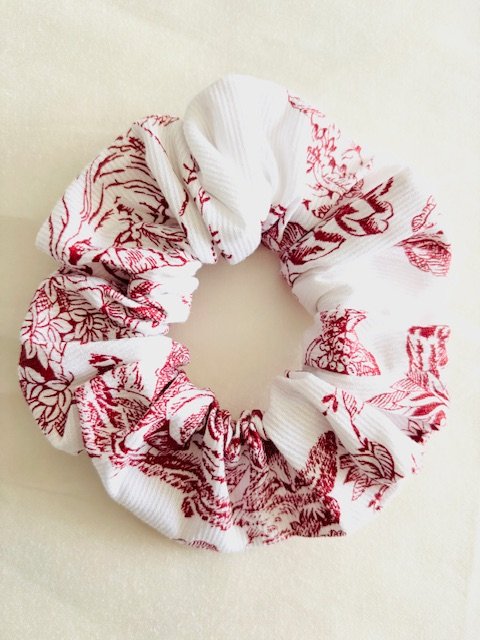 Chouchou coton milleraies Toile de Jouy bordeaux fait main